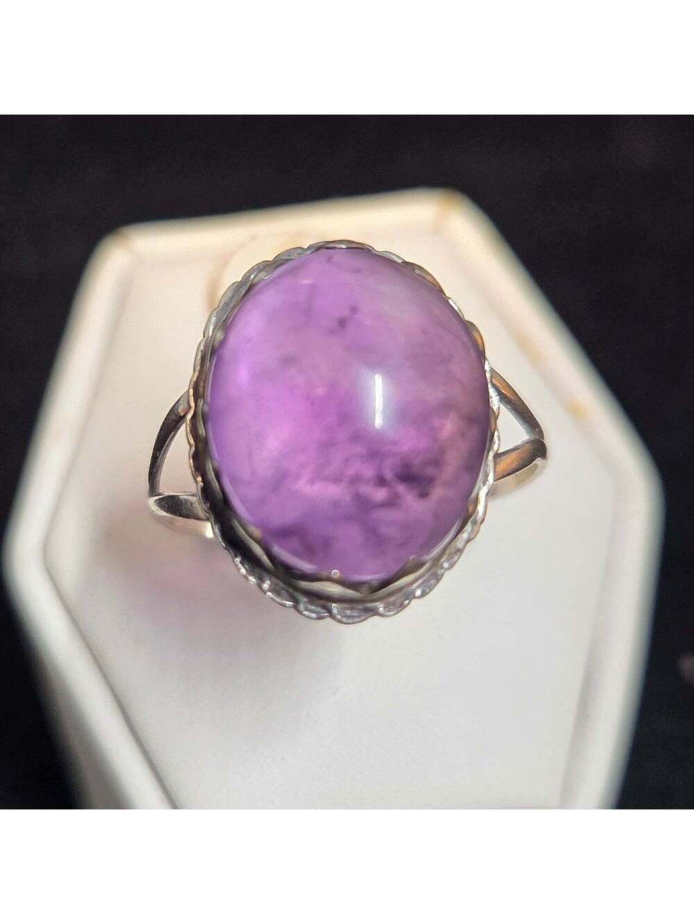 Purple Cabochon Stone Sterling Silver Ring sz 8